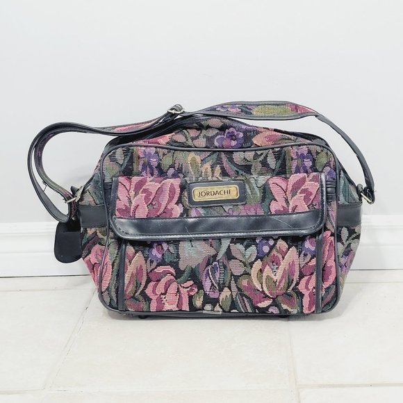 Jordache Vintage Pink Floral Woven Overnight Carry On Luggage Travel Bag Strap - Picture 1 of 14